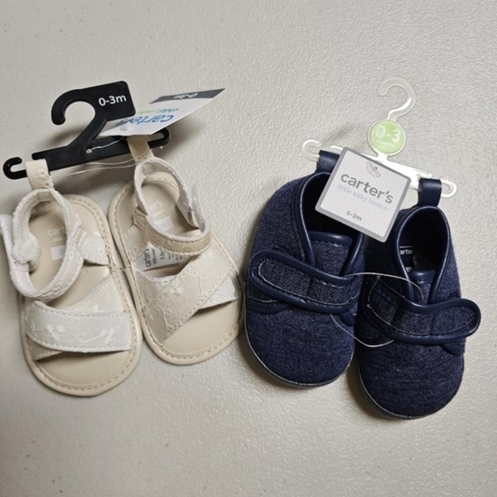 Carter's Little Baby Basics Infant Newborn 0-3 Months Shoes Sandals Bundle